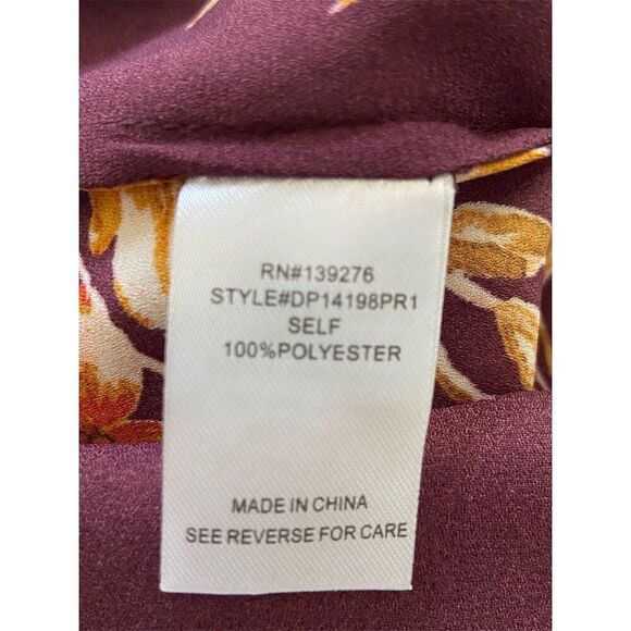 Daniel Rainn Split Neck Blouse Burgundy/Orange Floral Roll Tab Sleeve​ Size PXS - Picture 5 of 14